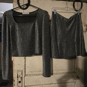 Womens new Wallflower holiday outfit skirt top silver glitter sz. L/XL